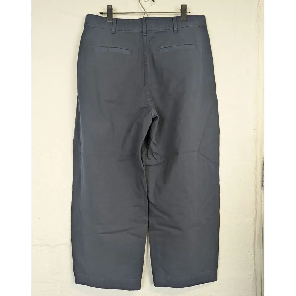 Everlane Barrel Leg Trousers Pants Blue Organic Cotton High Rise Capsule Size 12